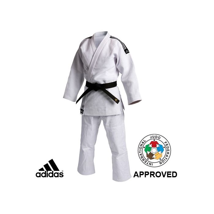 Angry Nominal water the flower Adidas Judo Champion Gi Uniform with Stripes (J930-ST-WH-IJF)
